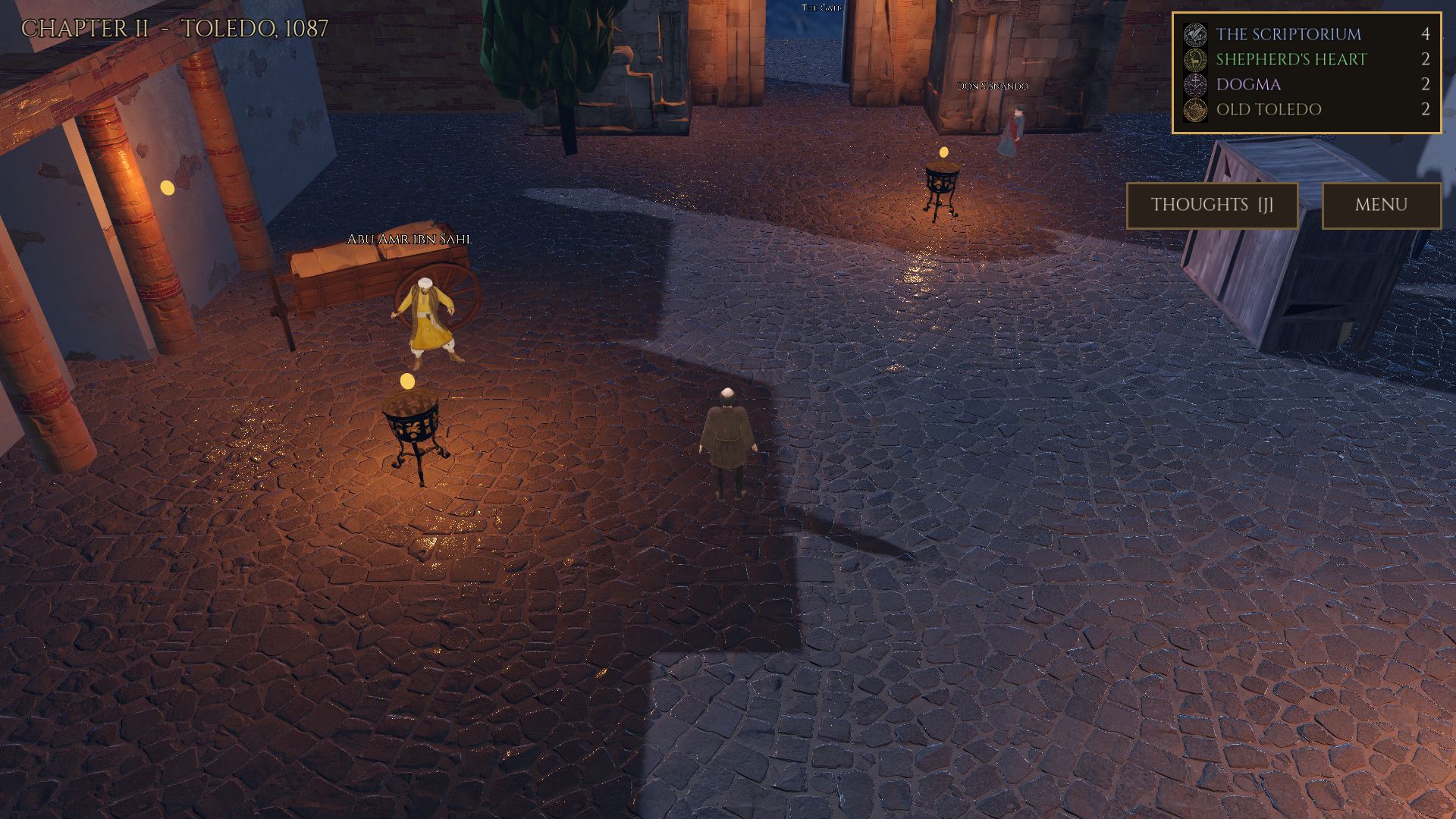 Return to the plaza as Esteban, a Mozarab priest in Toledo, 1087.