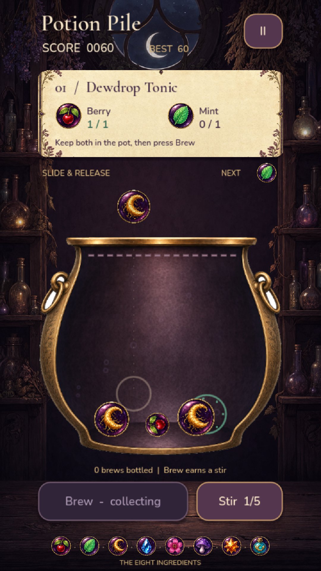 Slide and release to drop in portrait play.