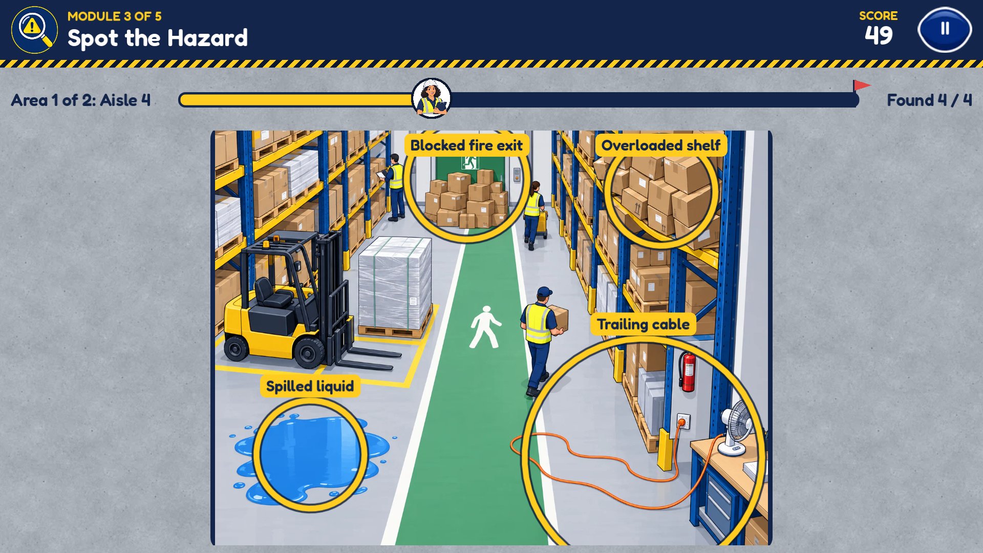 Spot the Hazard: find all four before Rosa's walk-round ends.