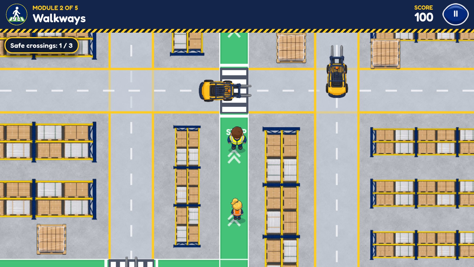 Forklift in the crossing? Wait behind the line.