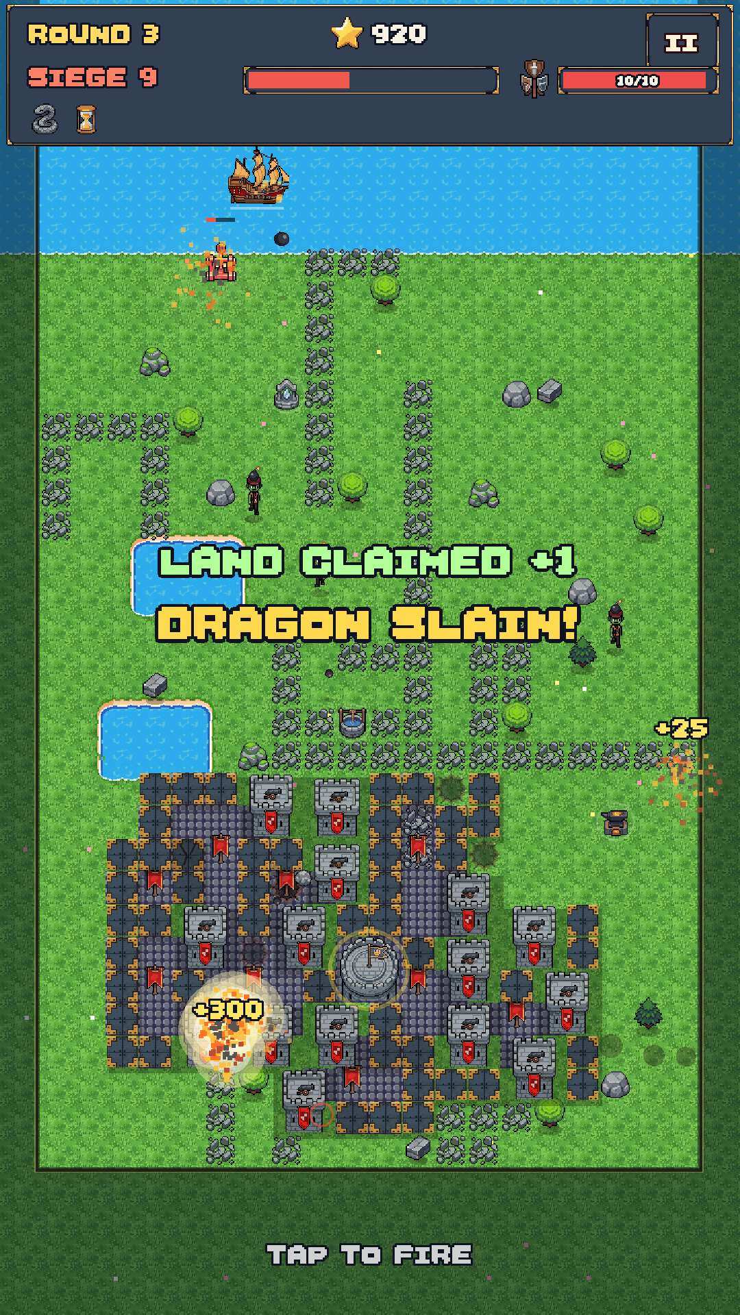 Dragon slain: tap anywhere to fire the keep's cannon.