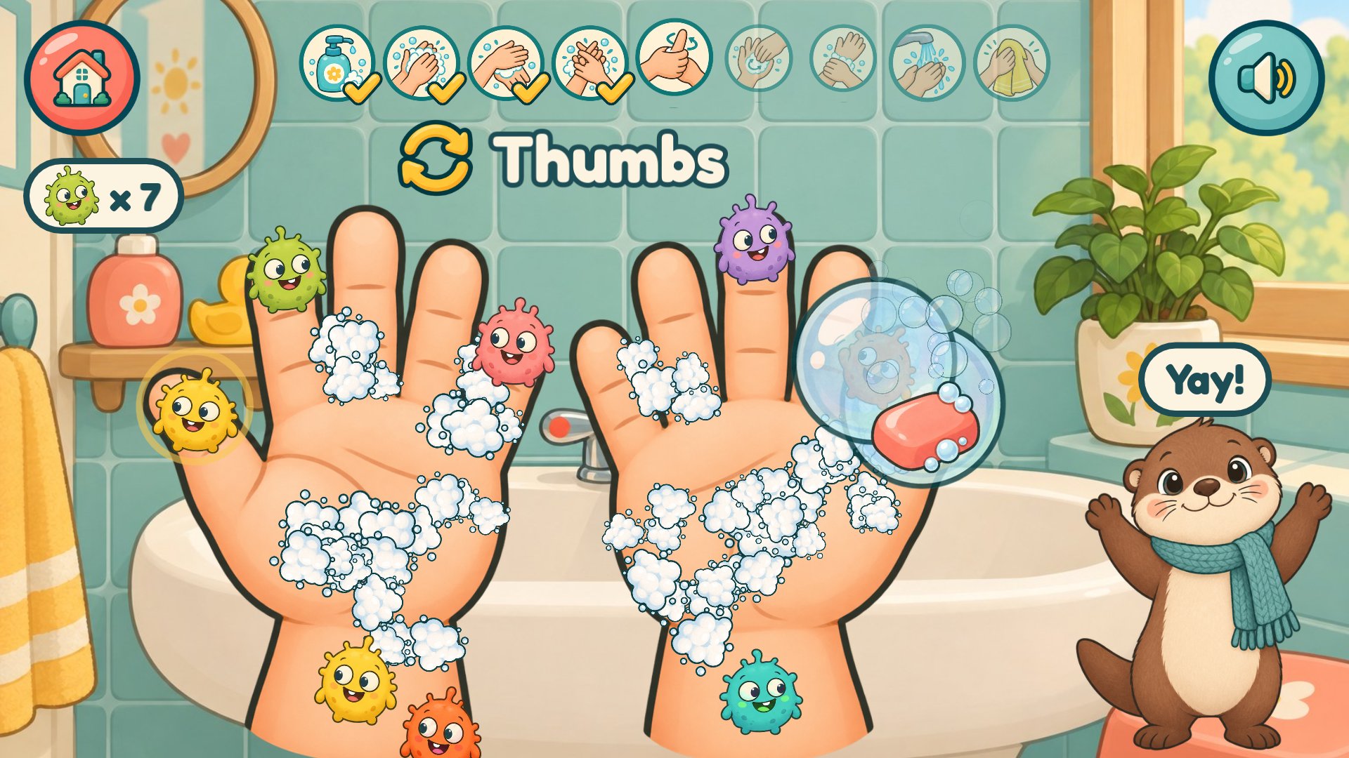 Thumbs, tips and wrists: draw little circles.