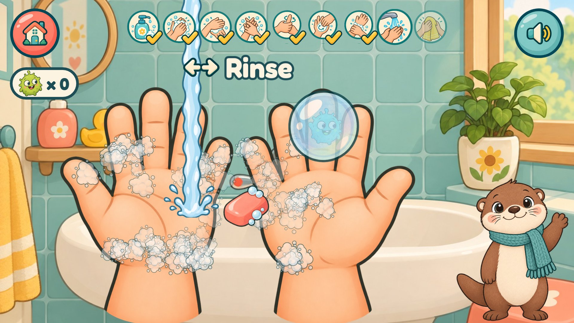 Rinse: steer the water over the bubbles.