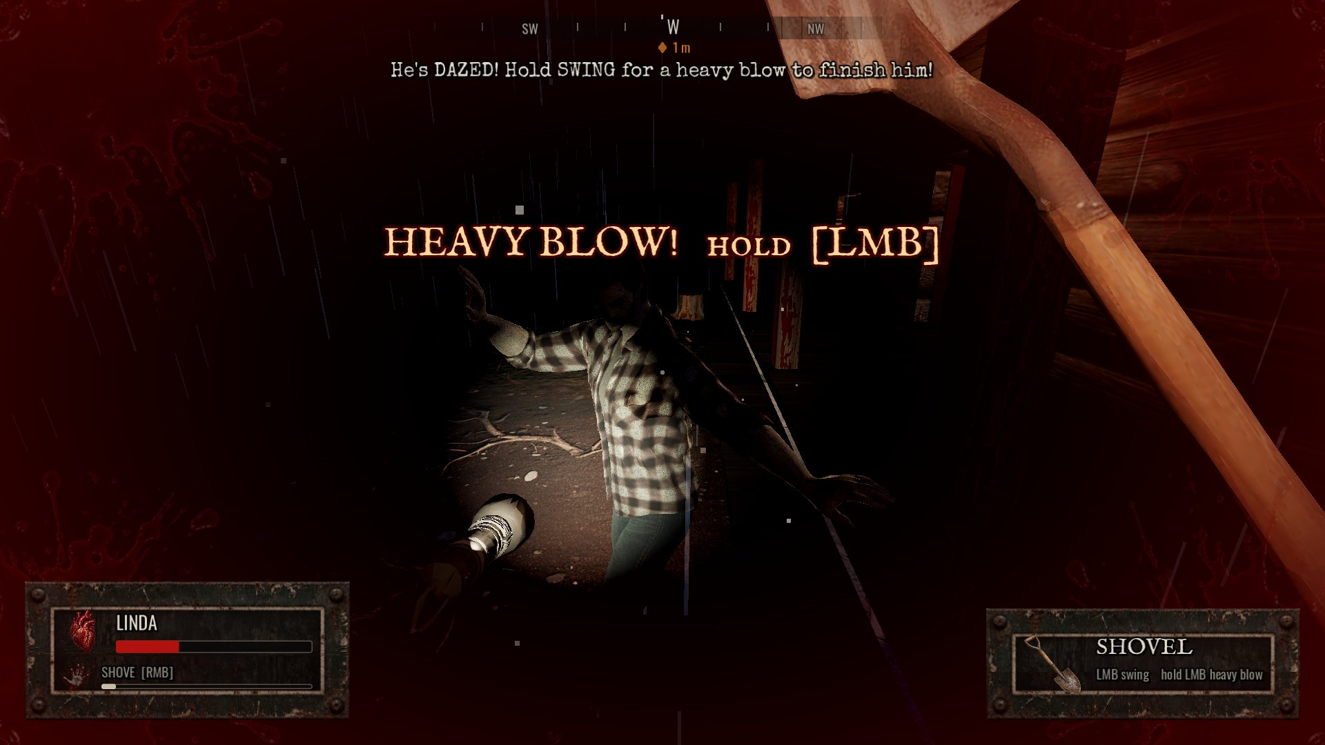 Knock him to his knees, then hold for a heavy blow.
