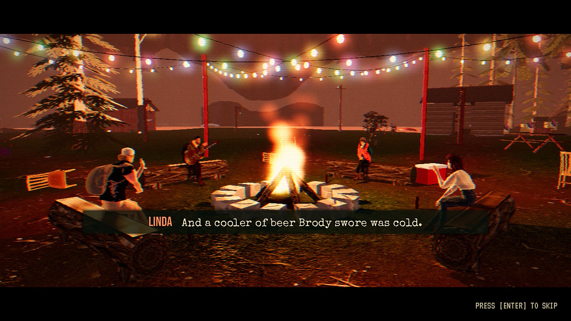 The last campfire of summer, 1985. Four counselors, one cooler, no campers.