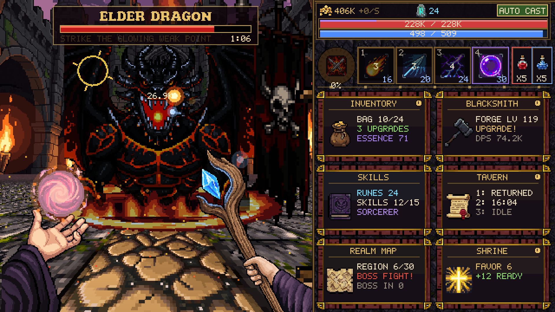 The Elder Dragon rises from a fire portal in the Inner Keep.