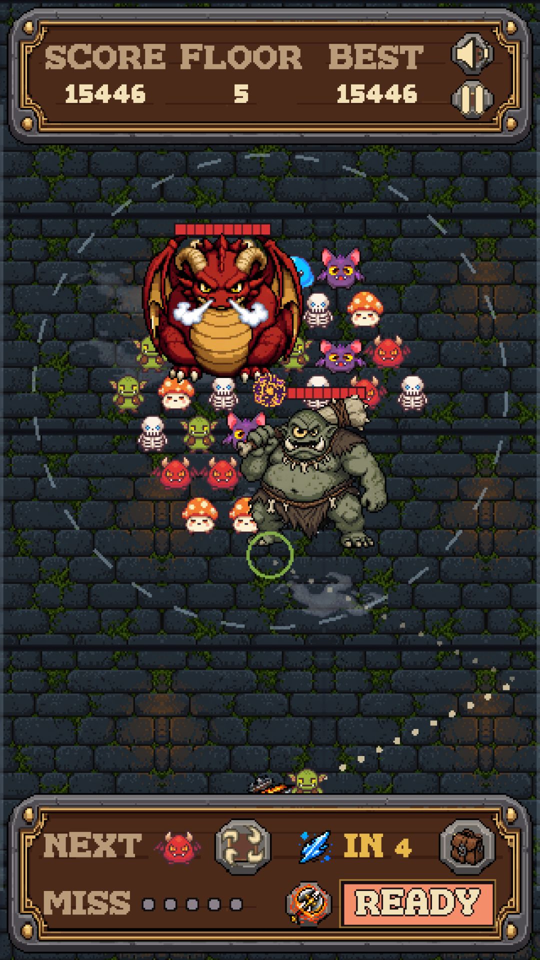 Floor 5: Emberwyrm and The Ogre squat inside the horde, and the Barbarian's ULT is ready.