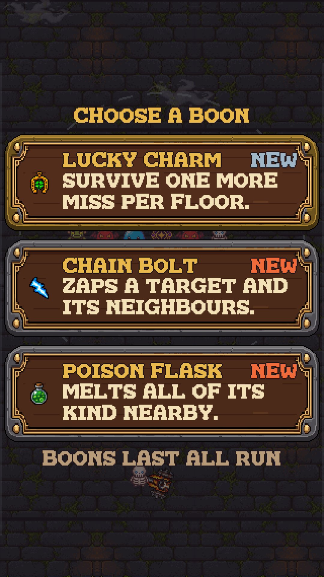 Clear a floor and choose one of three boons.