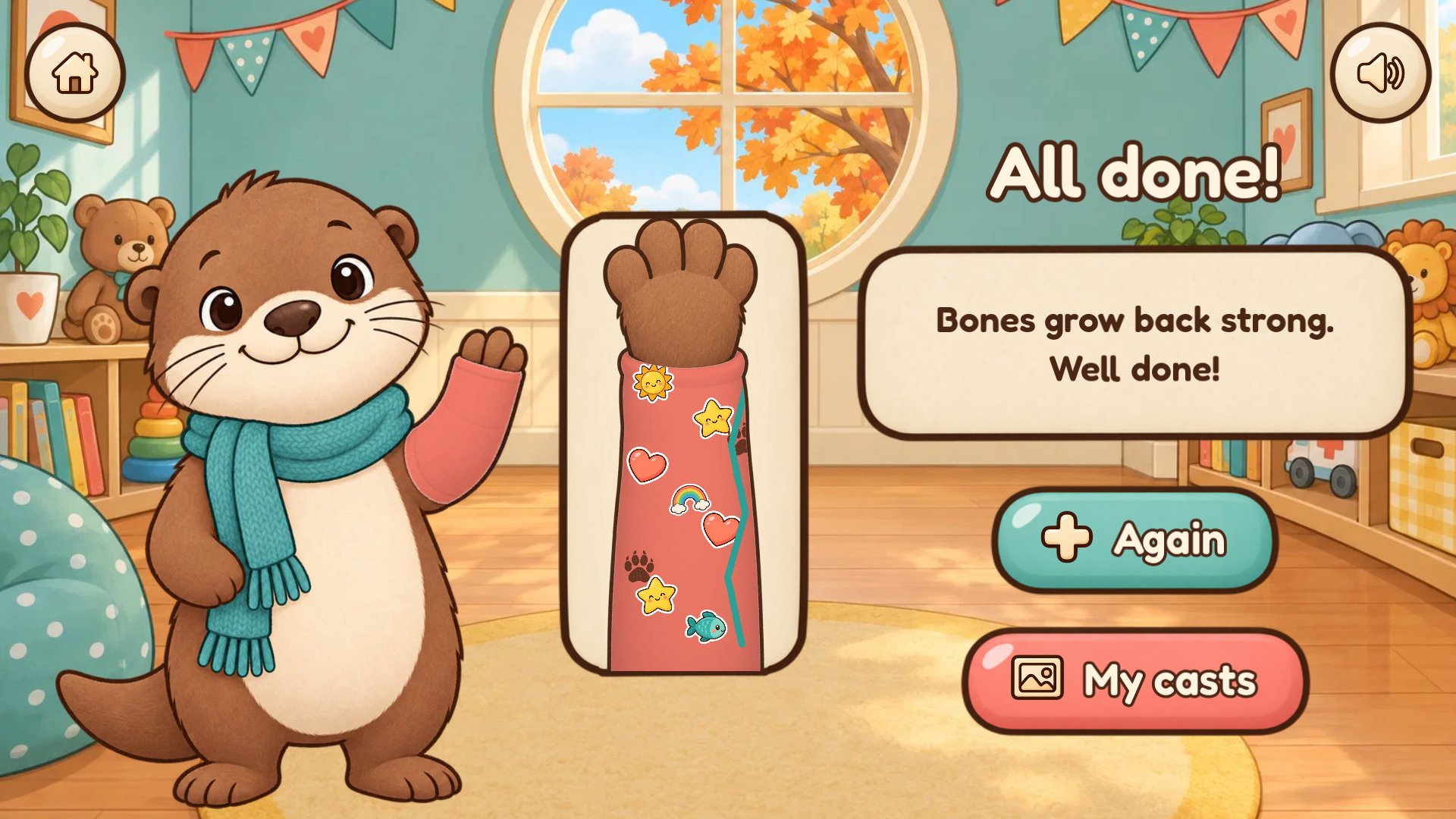 All done! Pip shows off his new cast.