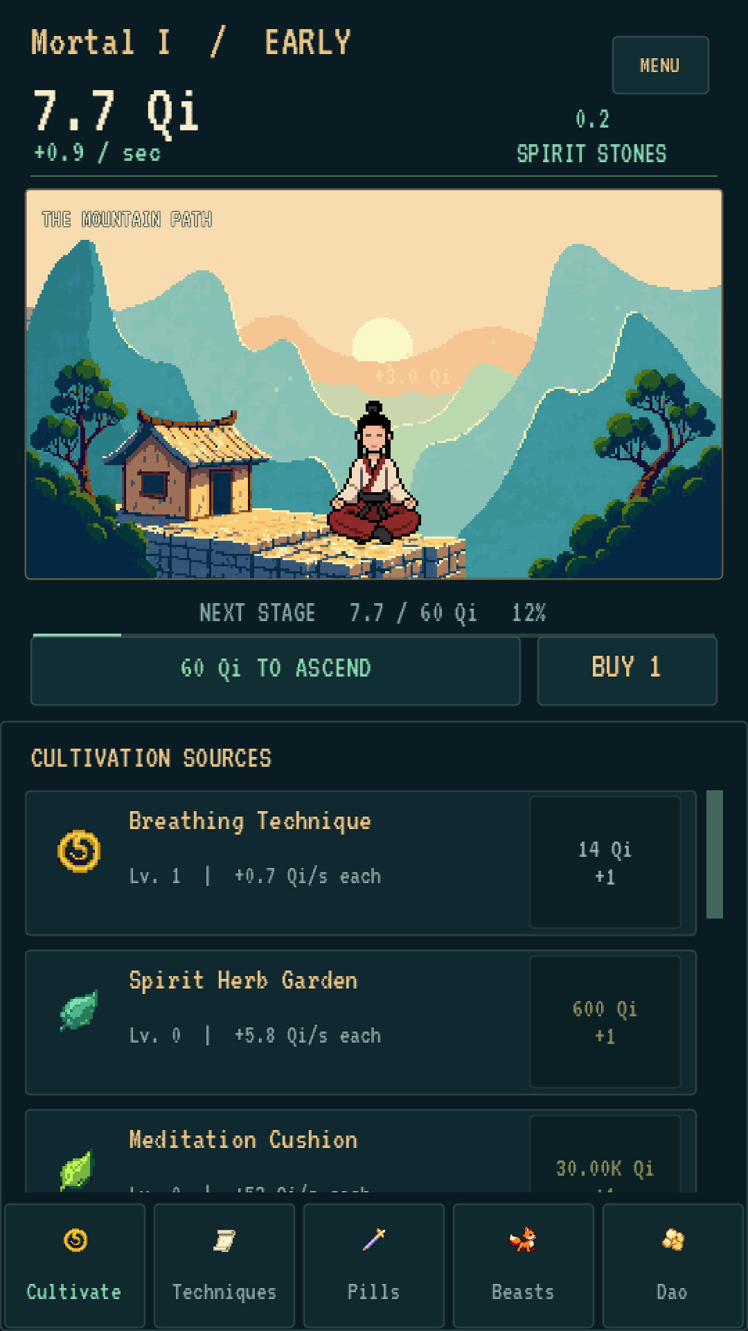 Tap to cultivate in the native portrait layout.