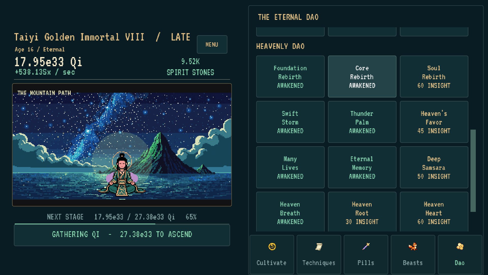 The Eternal Dao and the Heavenly Dao: 24 permanent nodes earned by reincarnating.