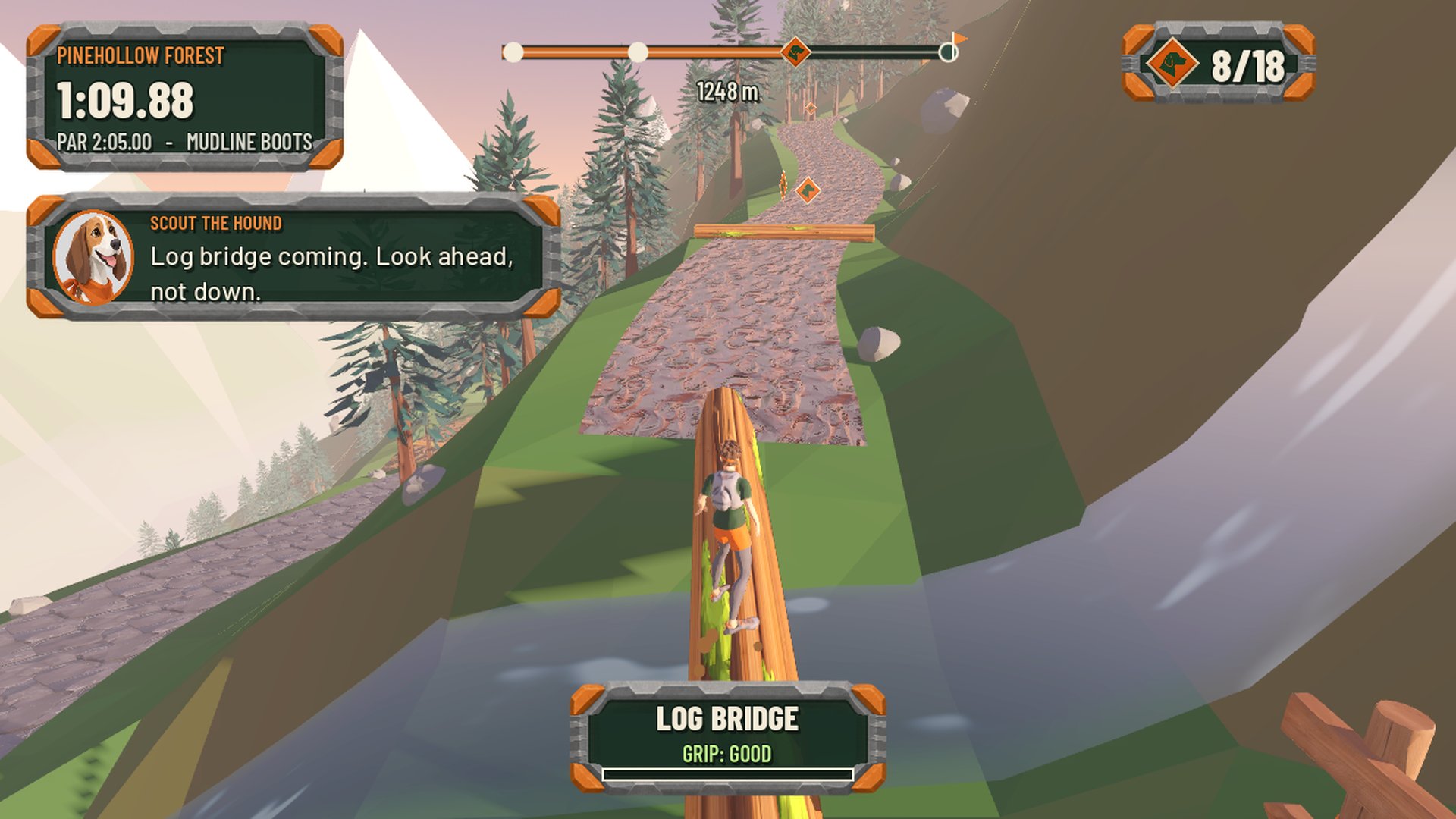 Pinehollow Forest: keep your feet on the log bridge over the stream.