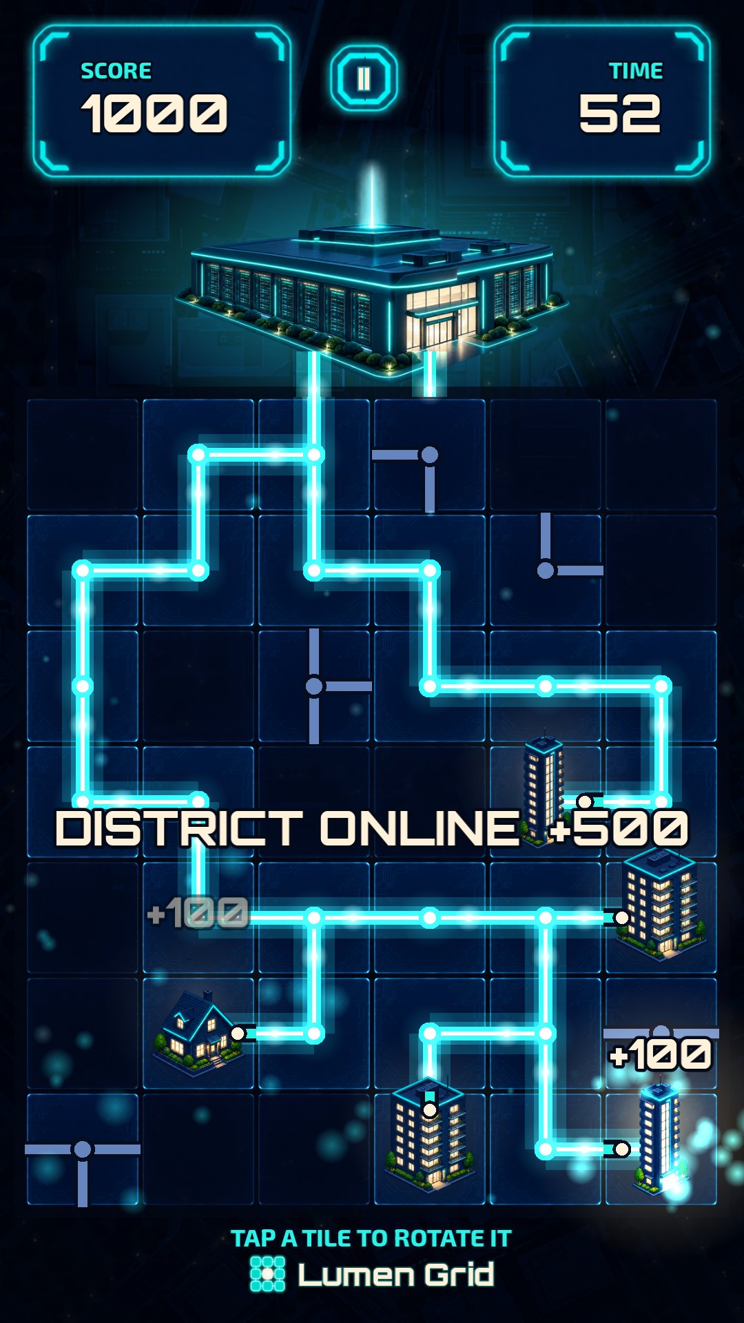 Every building powered: DISTRICT ONLINE, +500.