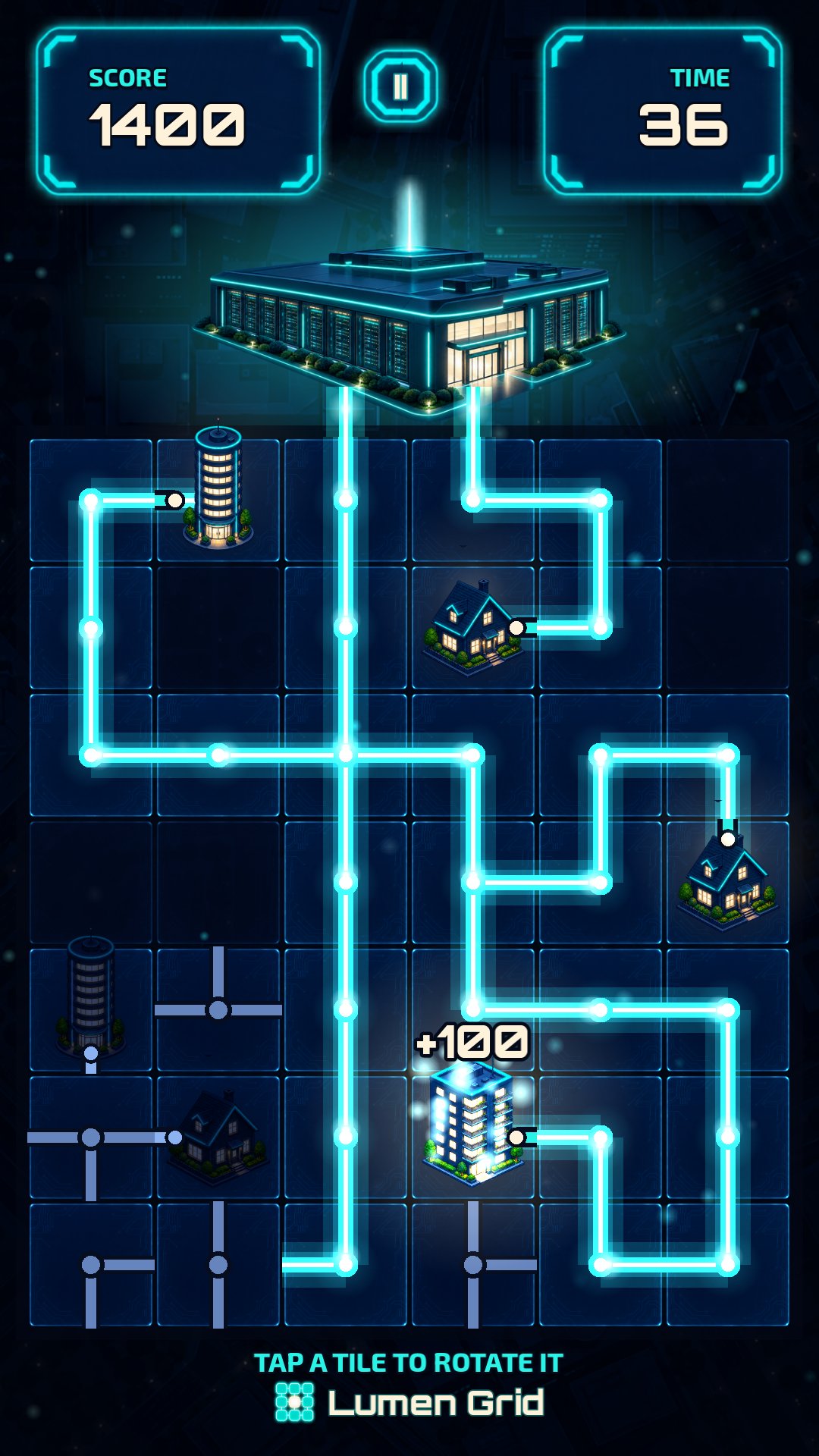 Tap a tile, turn the line, feed the next block.