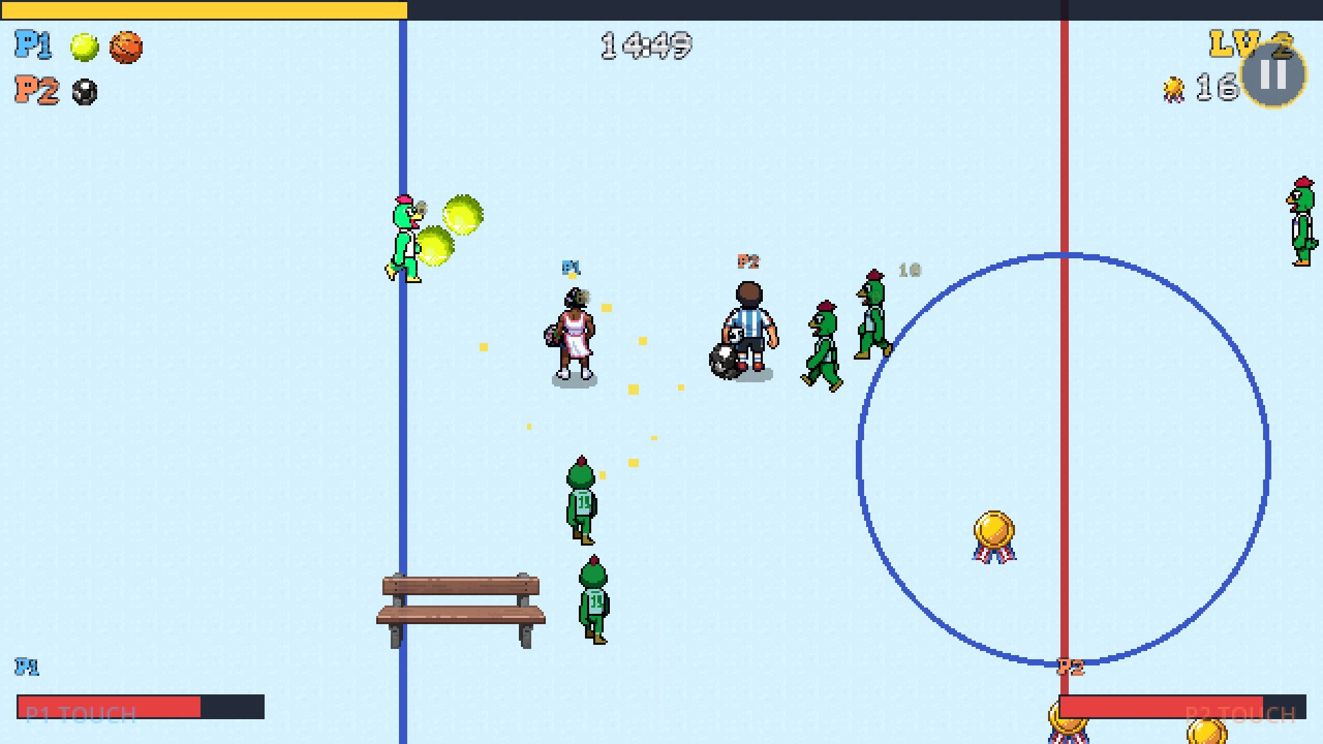 Two-player couch co-op on Frostbite Rink.