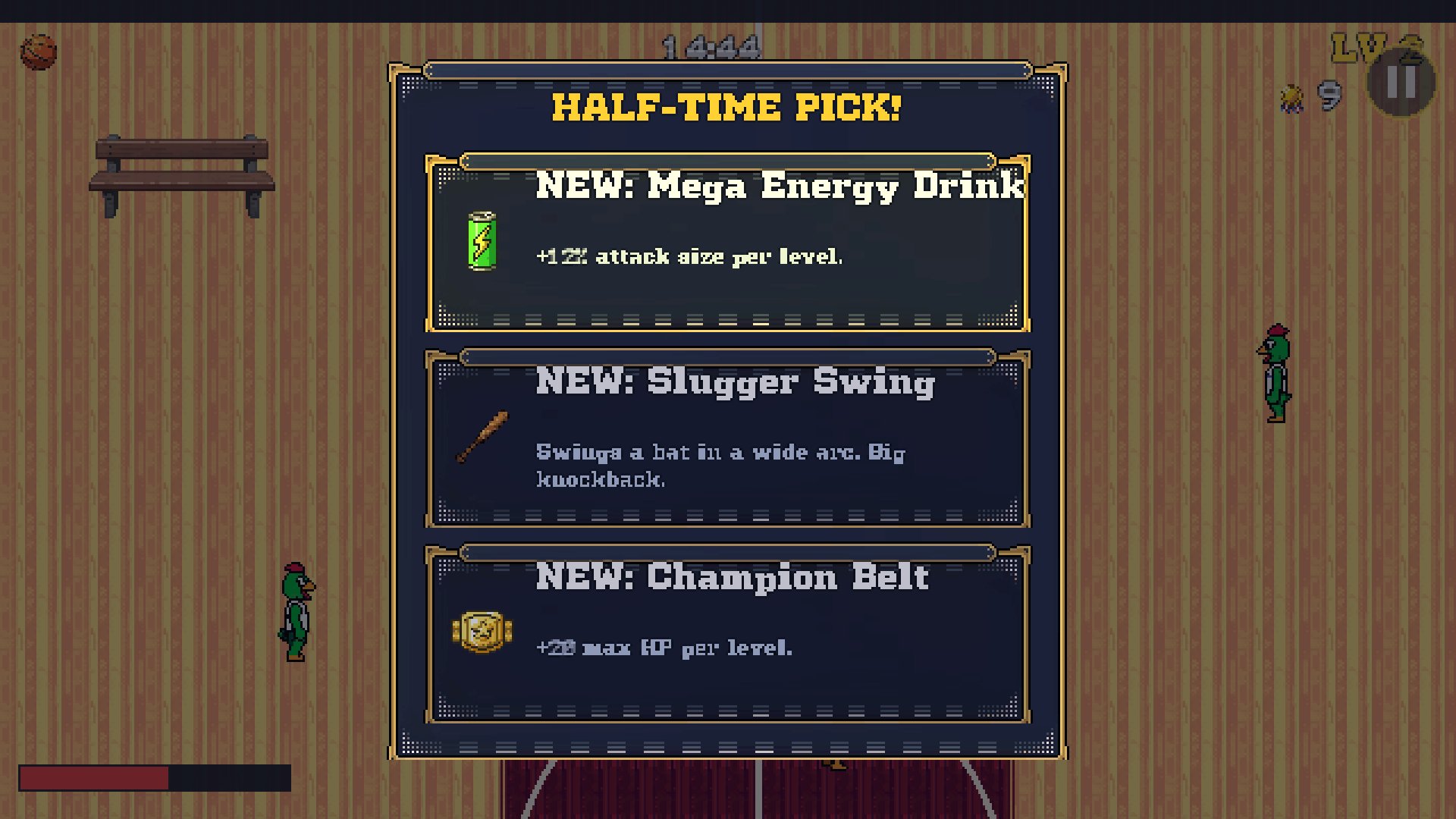 Every level-up: pick a new weapon, a weapon level or a perk.