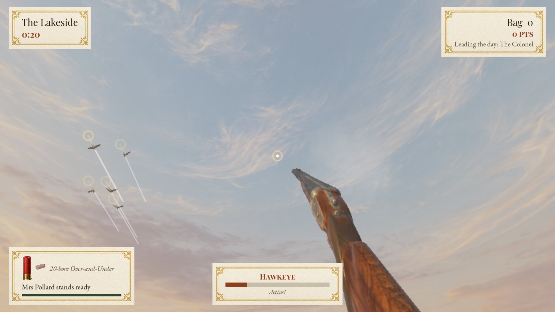 Lady Araminta's Hawkeye shows every bird's line and where to lead it.
